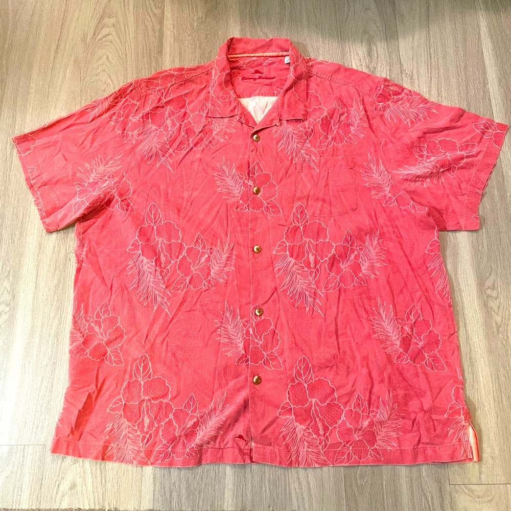 Tommy Bahama Silk Hawaiian Shirt Short Sleeve Pink 3XL